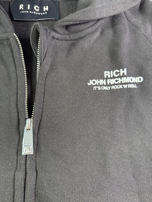 John Richmond RICH Cropped Hoodie Black Zip Minimal Logo Size M