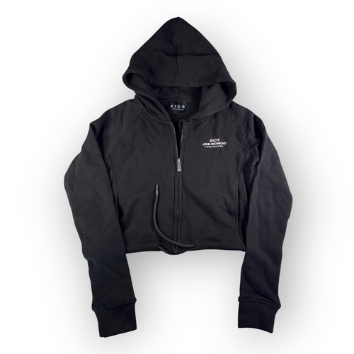 John Richmond RICH Cropped Hoodie Black Zip Minimal Logo Size M