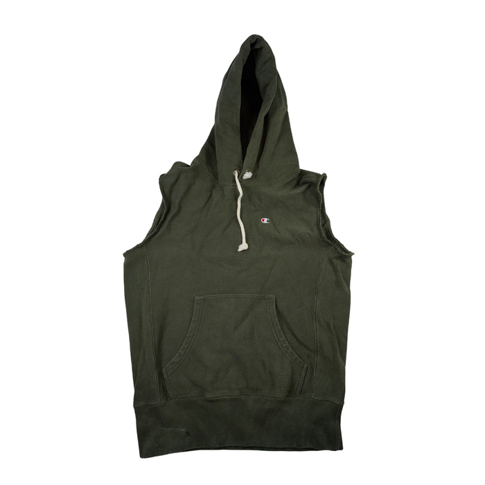 Champion Vintage Ärmelloser Hoodie Cut Off Olivgrün Größe M