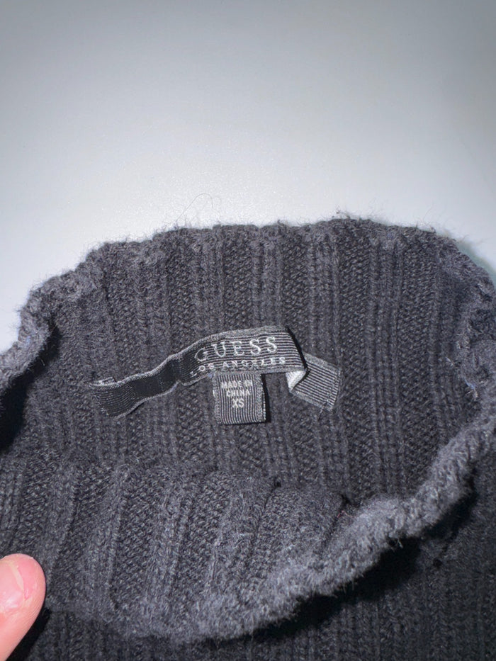 Guess Schwarzer Vintage Rippstrick Pullover Y2K Cropped Rollkragen