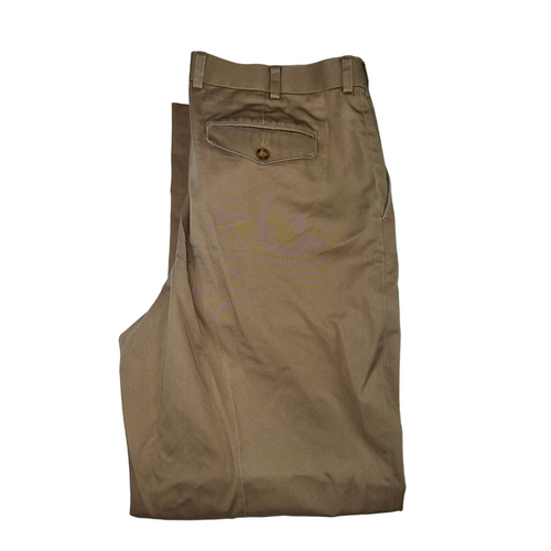 L.L.Bean Vintage Trousers Size 40 Brown Cotton Pleated Straight Leg