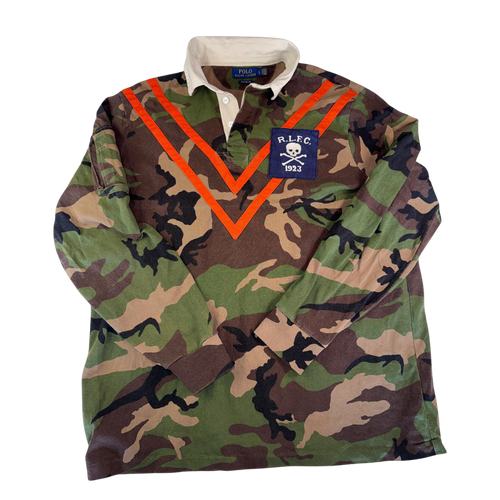 Men's Polo Ralph Lauren Sz L Rugby Polo Shirt Military Army Camo Skull Bone