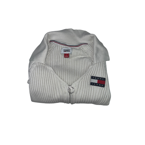 Tommy Jeans Vintage Y2K Ribbed Zip Knit Top Size M White