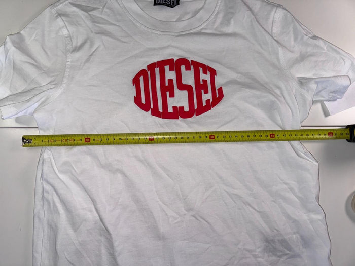 Diesel T-Shirt Big Logo White Red Graphic Cotton Size M