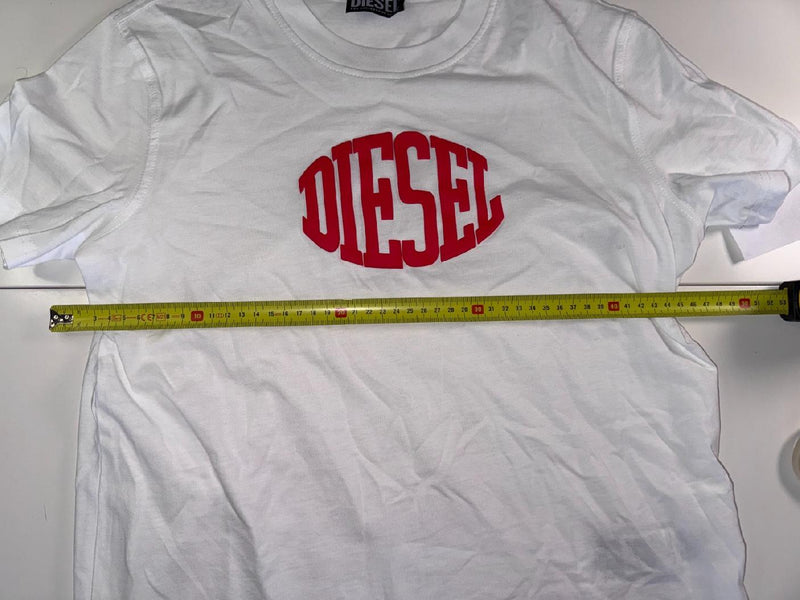 Diesel T-Shirt Big Logo White Red Graphic Cotton Size M