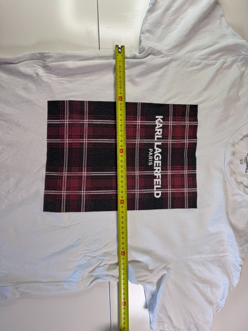 Karl Lagerfeld Paris T-Shirt Graphic Plaid Logo White Size S