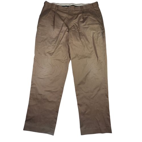 L.L.Bean Vintage Trousers Size 40 Brown Cotton Pleated Straight Leg