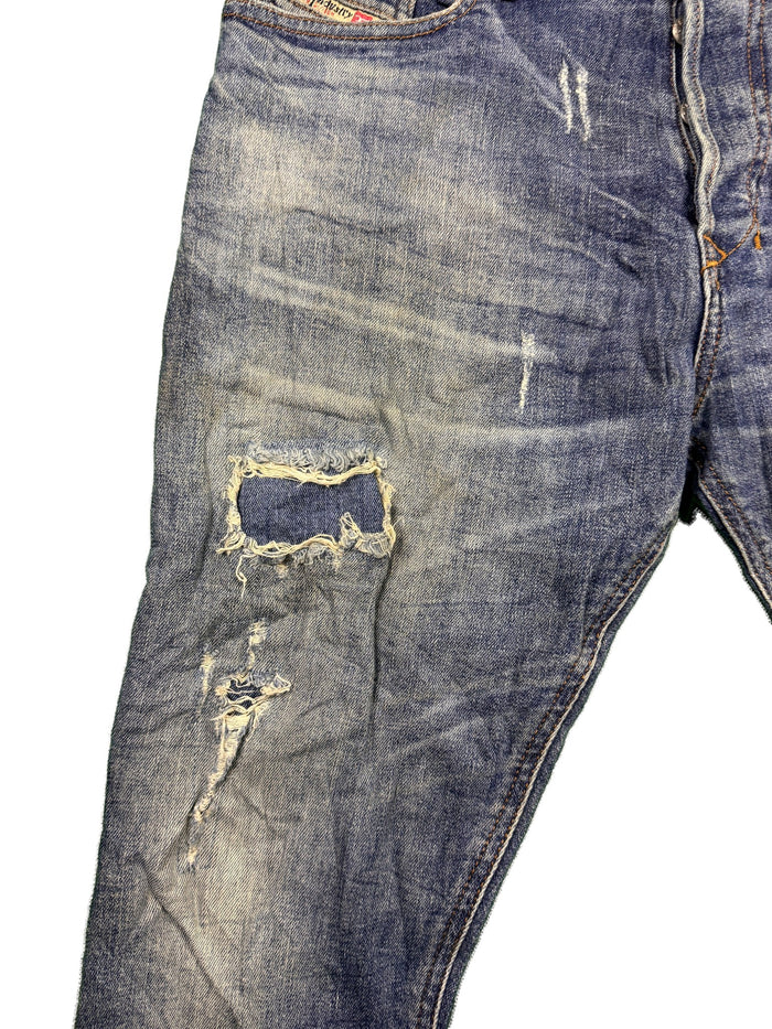 True Religion Slim Carrot Jeans Blue Faded Denim Streetwear Cotton Spandex Diesel