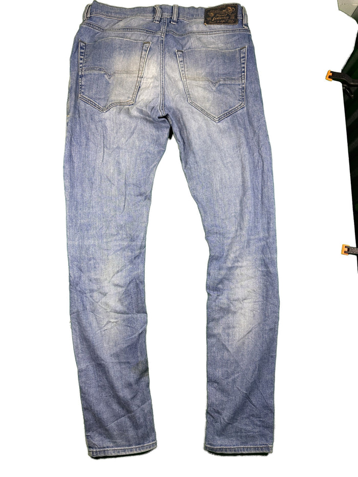 Diesel men jeans light blue straight streetwear distressed knee details Cotton Elastane