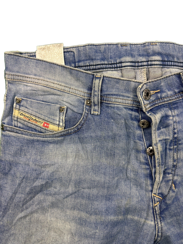 Diesel men jeans light blue straight streetwear distressed knee details Cotton Elastane