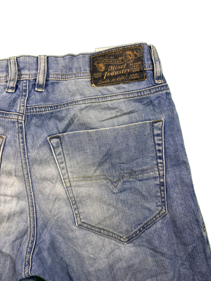 Diesel men jeans light blue straight streetwear distressed knee details Cotton Elastane