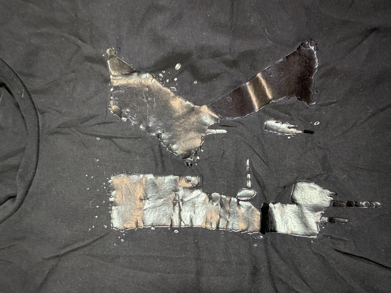 Karl Lagerfeld Distressed Print T-Shirt Black Y2K Designer Size L