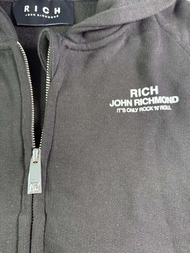 John Richmond RICH Cropped Hoodie Black Zip Minimal Logo Size M