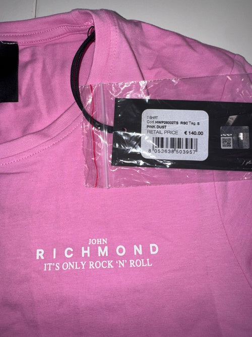 John Richmond T-Shirt Pink Logo Graphic Cotton Stretch Size S New