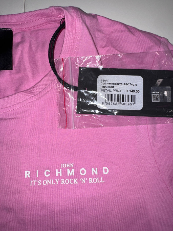 John Richmond T-Shirt Pink Logo Graphic Cotton Stretch Size S New