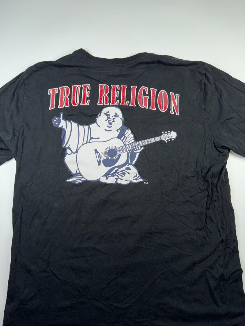 True Religion Vintage T-Shirt Black Horseshoe Logo Streetwear Y2K L