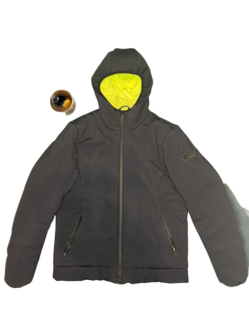 EA7 Emporio Armani Jacket Puffer Hooded Tech Black Neon Size L