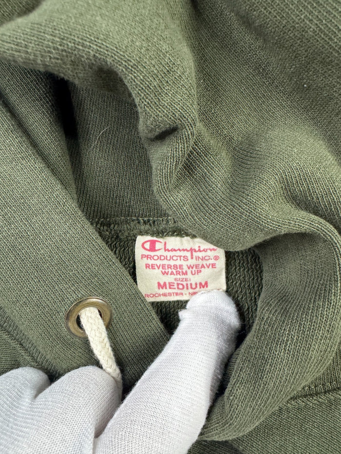 Champion Vintage Ärmelloser Hoodie Cut Off Olivgrün Größe M