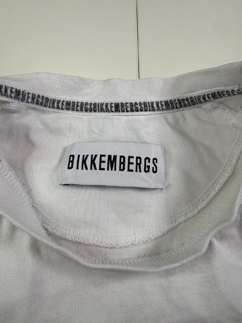Bikkembergs T-Shirt White Big Logo Graphic Athletic Style Size L