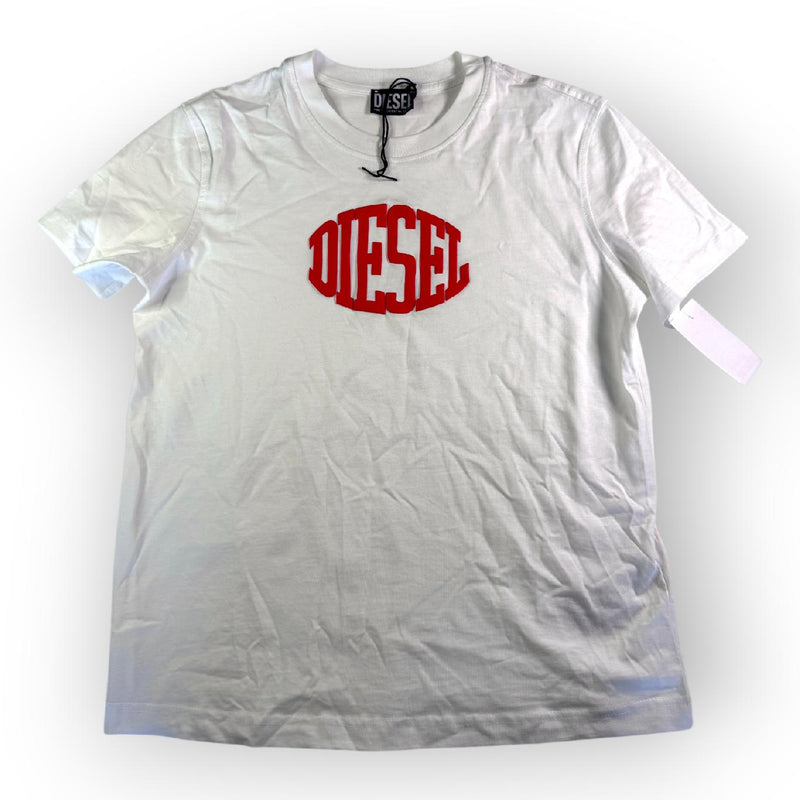 Diesel T-Shirt Big Logo White Red Graphic Cotton Size M