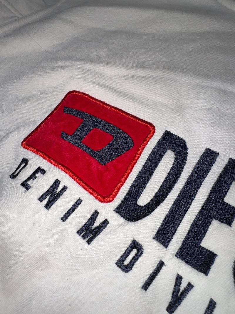 Diesel Denim Division Hoodie White Embroidered Logo Size S