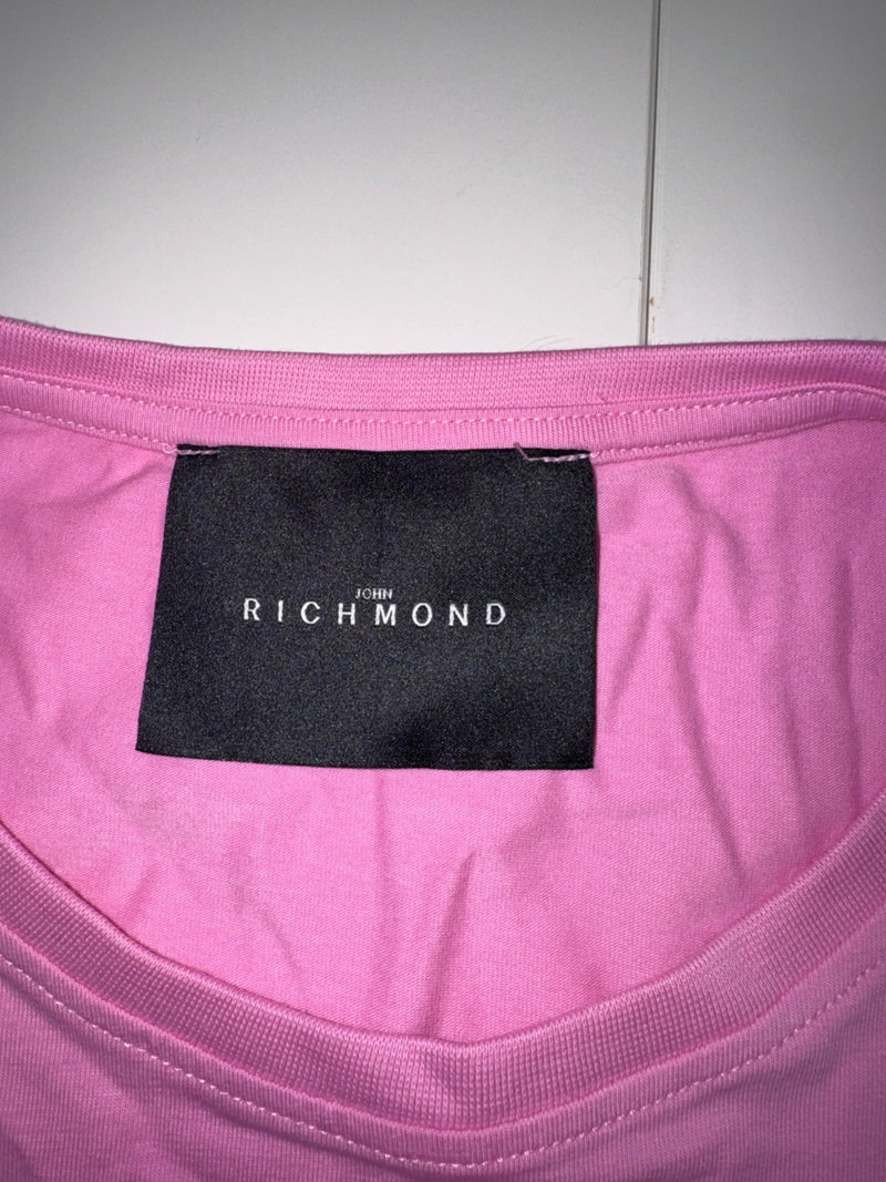 John Richmond T-Shirt Pink Logo Graphic Cotton Stretch Size S New