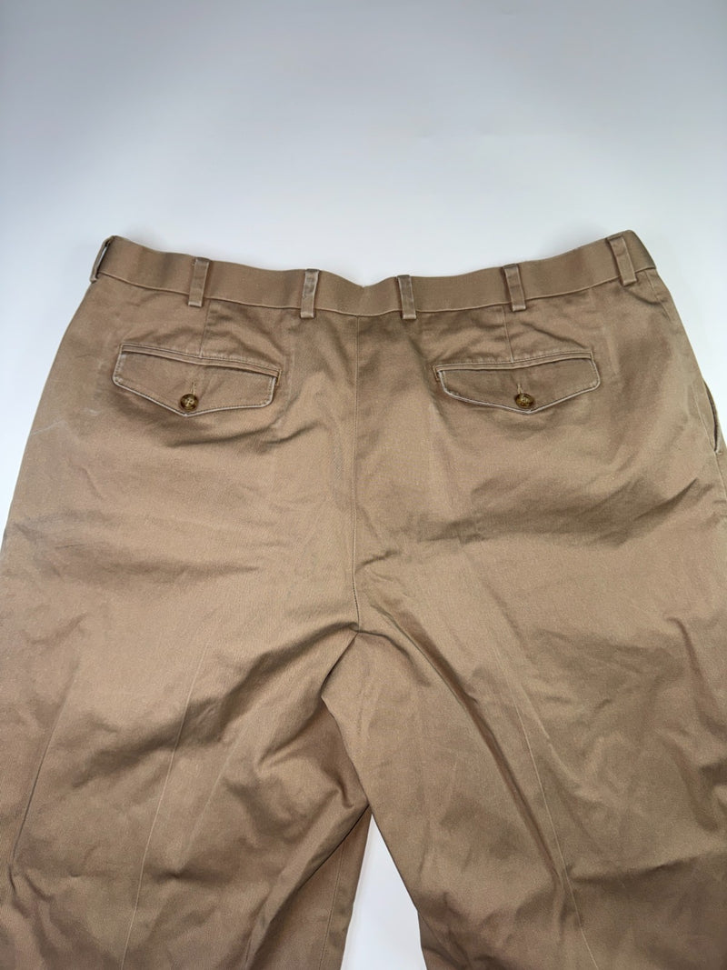 L.L.Bean Vintage Trousers Size 40 Brown Cotton Pleated Straight Leg