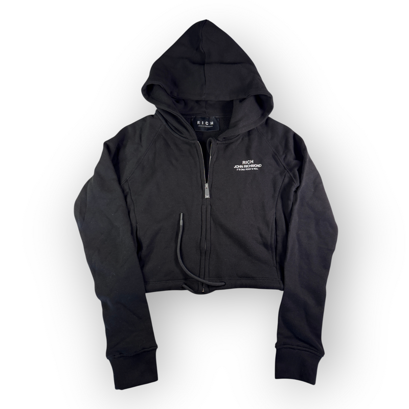 John Richmond RICH Cropped Hoodie Black Zip Minimal Logo Size M