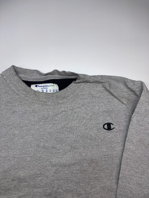 Champion Vintage Crewneck Sweatshirt Grey Embroidered Logo Size XL