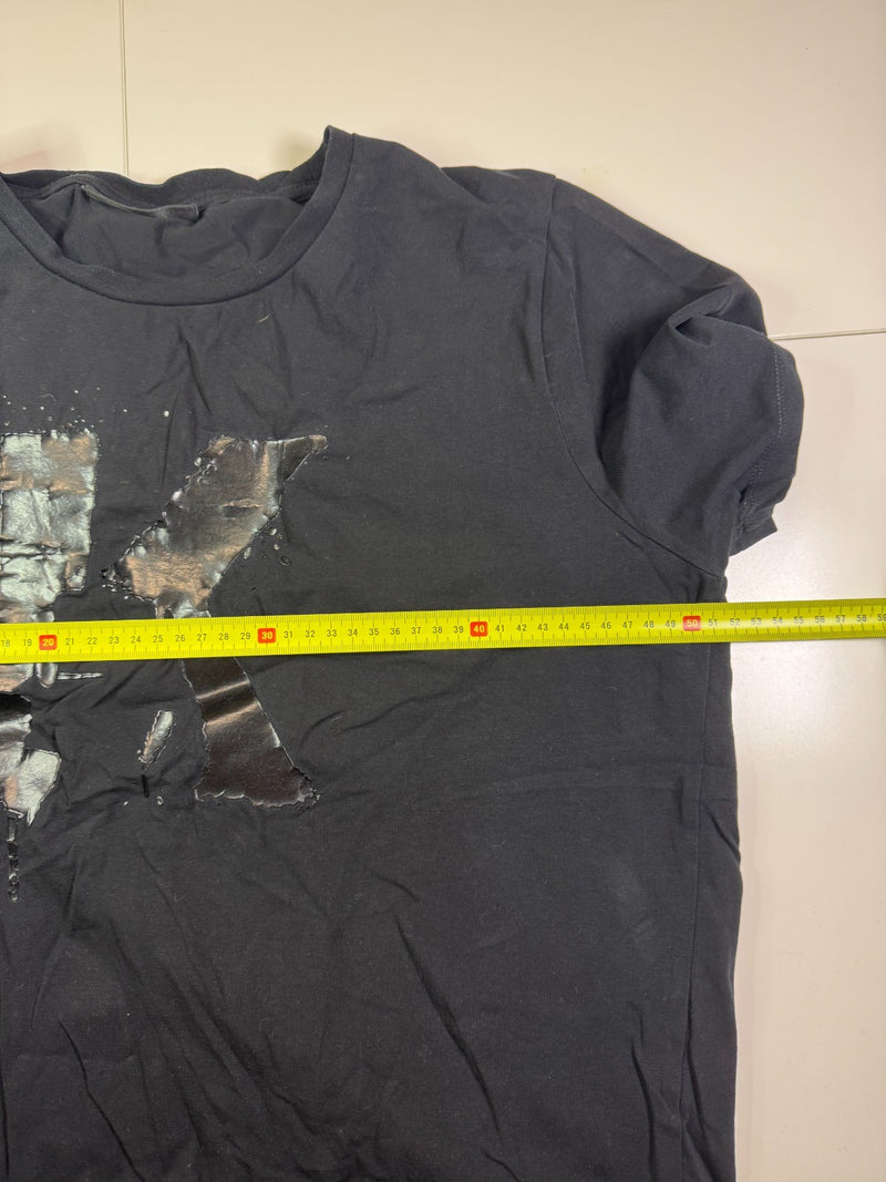 Karl Lagerfeld Distressed Print T-Shirt Black Y2K Designer Size L