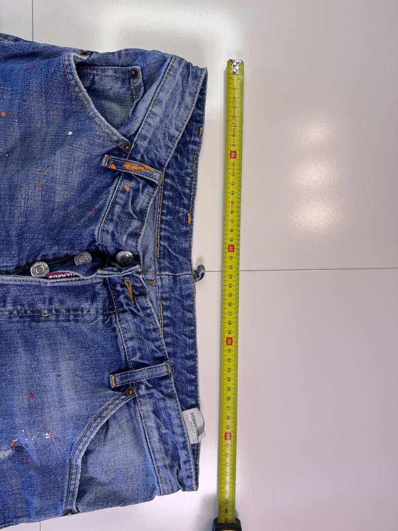 Dsquared2 Distressed Jeans Paint Splatter Biker Patch Y2K Blue Size 54