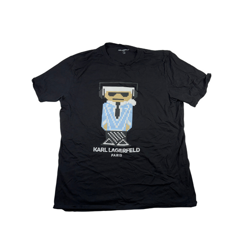 Karl Lagerfeld Vintage Y2K T-Shirt Black Pixel Logo Graphic Paris Streetwear L