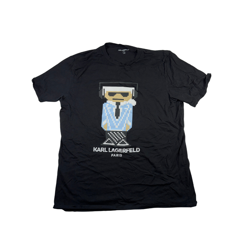 Karl Lagerfeld Vintage Y2K T-Shirt Black Pixel Logo Graphic Paris Streetwear L