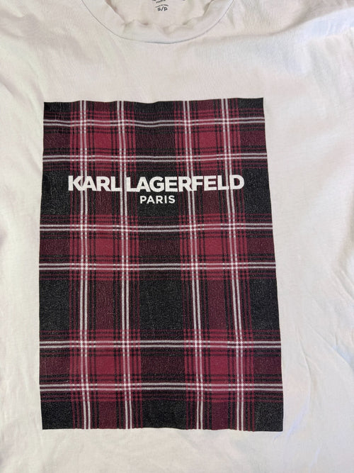Karl Lagerfeld Paris T-Shirt Graphic Plaid Logo White Size S