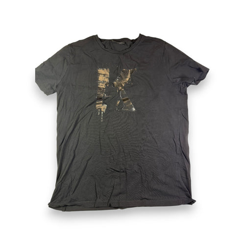 Karl Lagerfeld Distressed Print T-Shirt Black Y2K Designer Size L