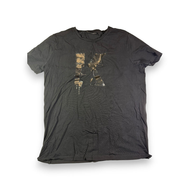 Karl Lagerfeld Distressed Print T-Shirt Black Y2K Designer Size L
