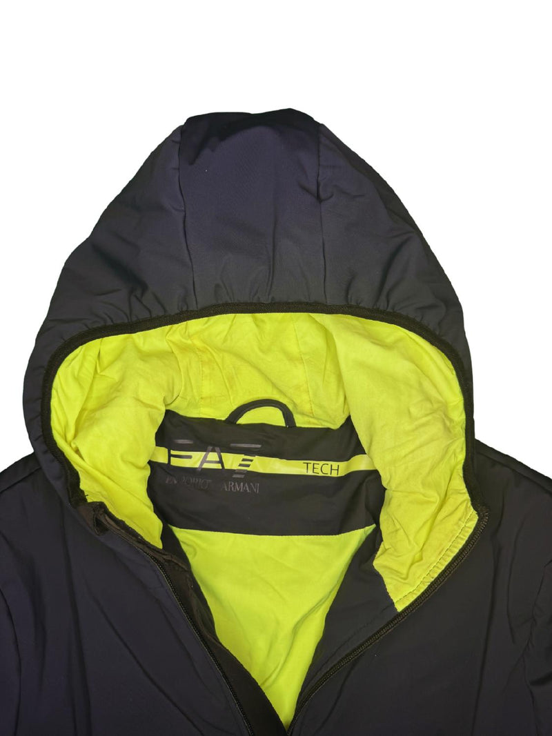 EA7 Emporio Armani Jacket Puffer Hooded Tech Black Neon Size L