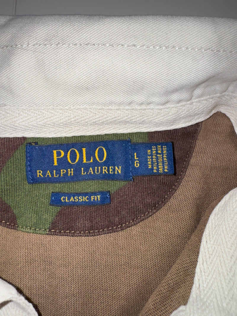 Men's Polo Ralph Lauren Sz L Rugby Polo Shirt Military Army Camo Skull Bone