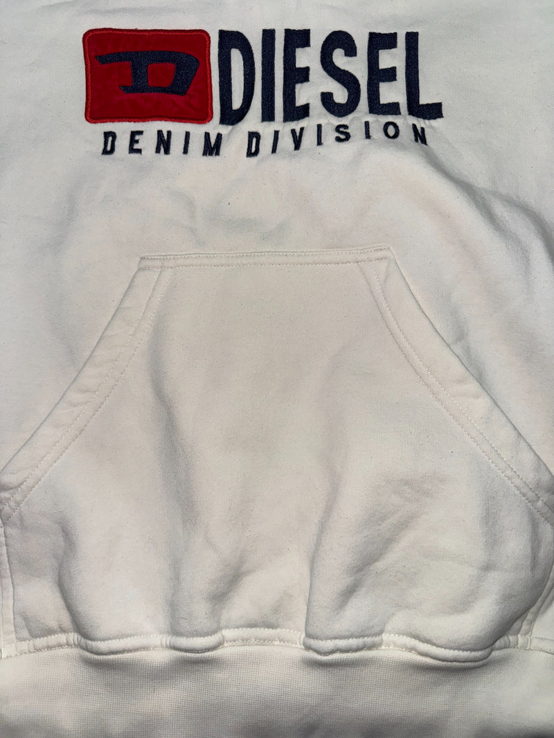 Diesel Denim Division Hoodie White Embroidered Logo Size S