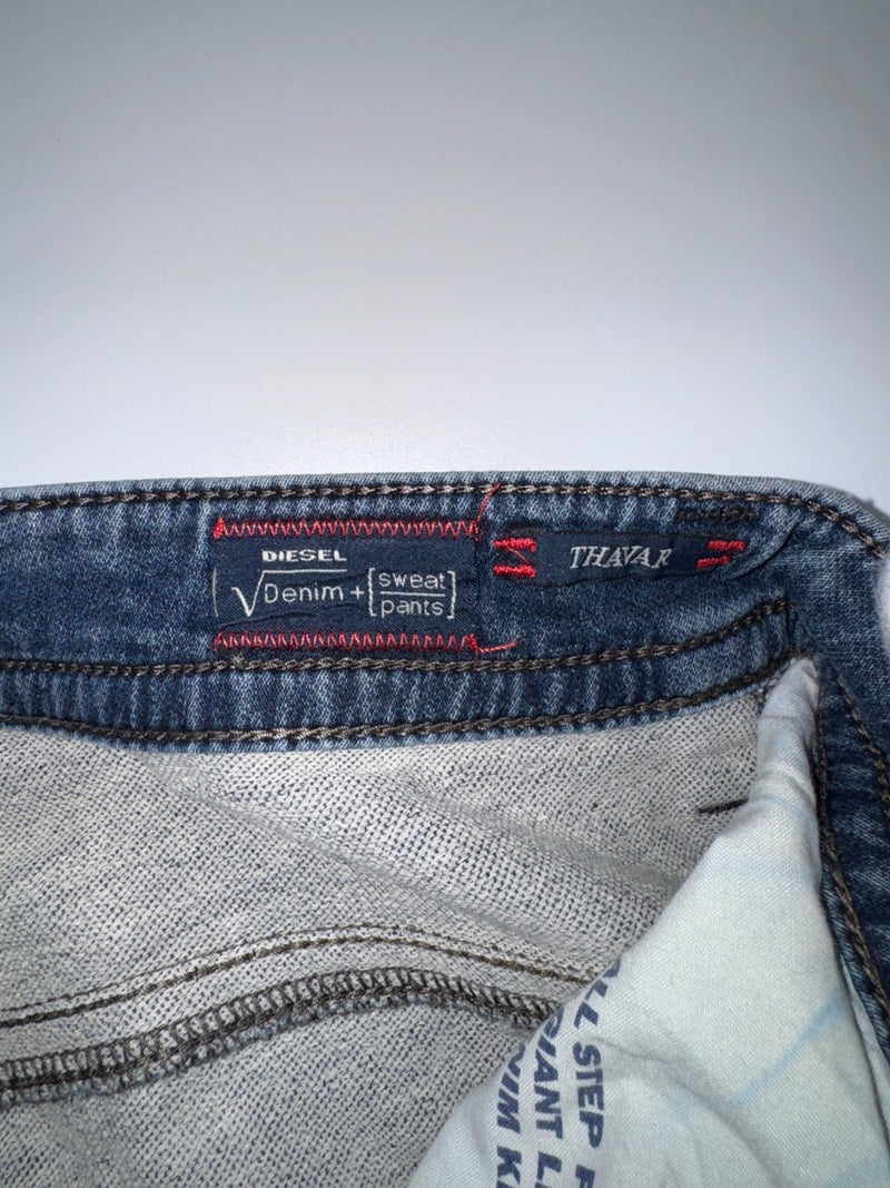 Diesel THAVAR Denim Sweat Pants Jeans W32 Blue Jogger Stretch