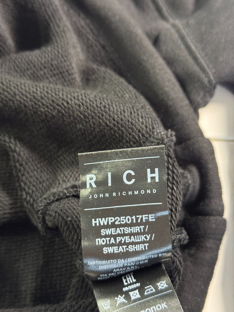 John Richmond RICH Cropped Hoodie Black Zip Minimal Logo Size M