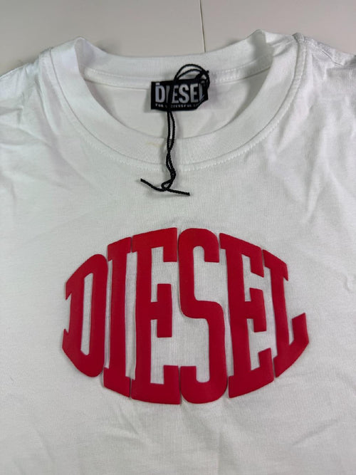 Diesel T-Shirt Big Logo White Red Graphic Cotton Size M