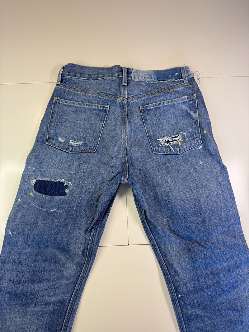 Polo Ralph Lauren Distressed Jeans Paint Splatter Repair Y2K Blue Size W34