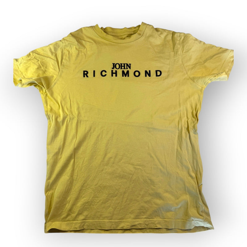 John Richmond Vintage Y2K T-Shirt Logo Yellow Size L