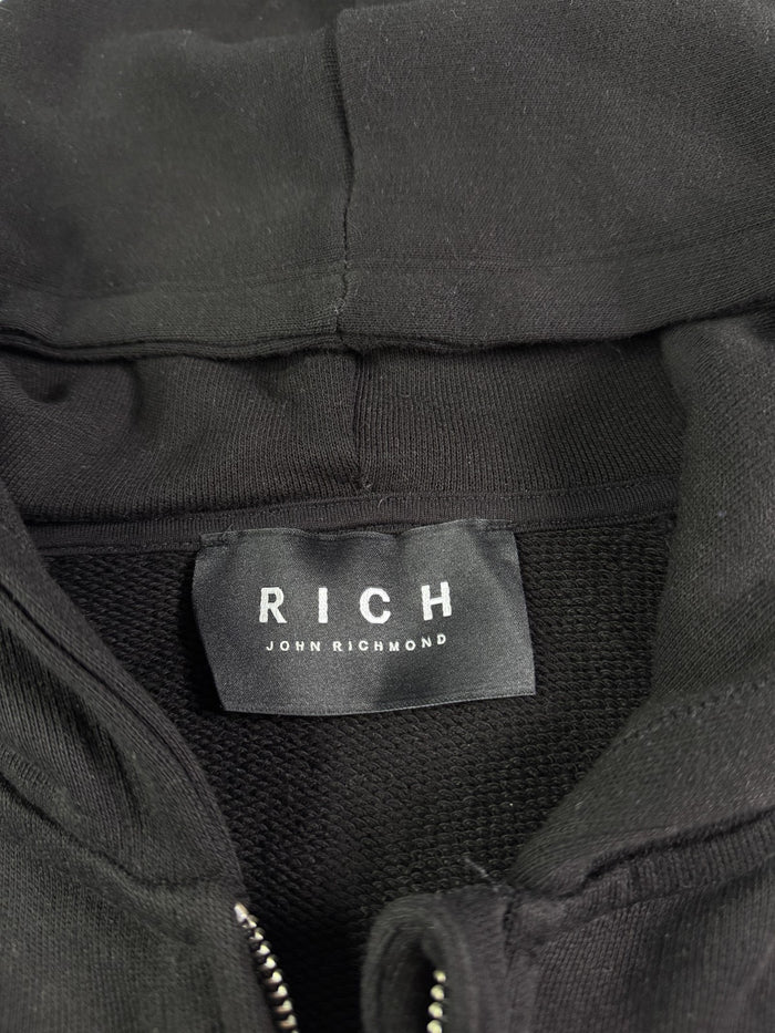 John Richmond RICH Cropped Hoodie Black Zip Minimal Logo Size M