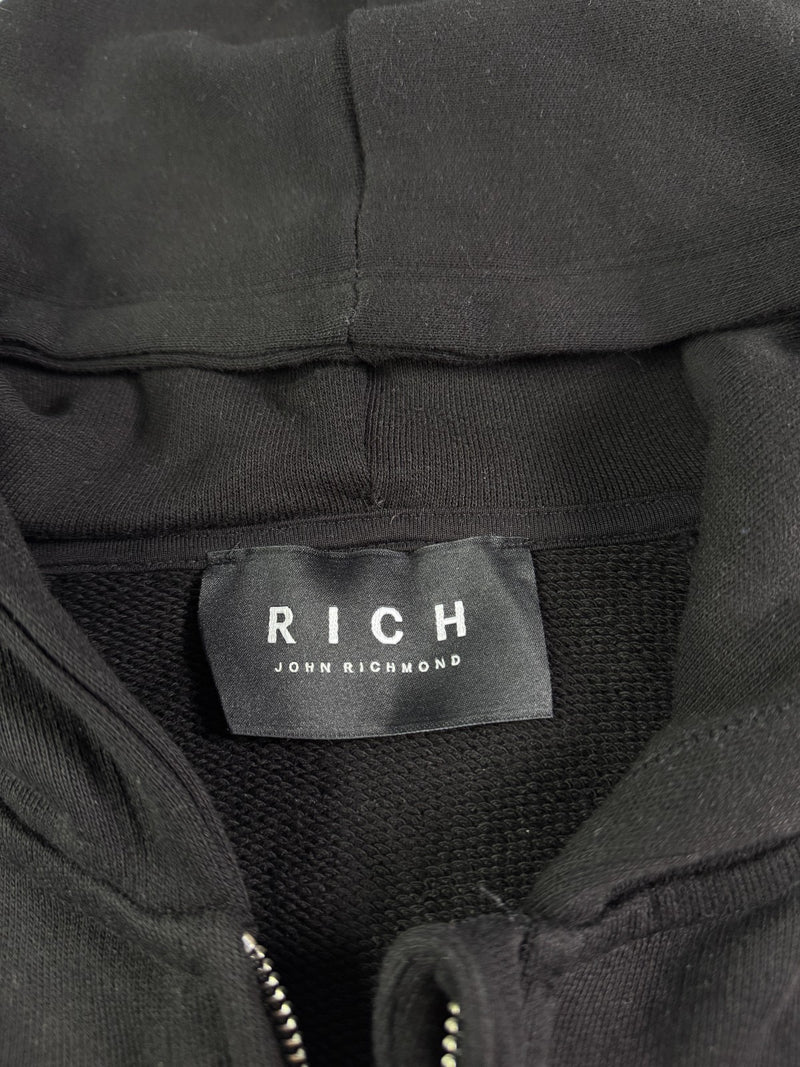 John Richmond RICH Cropped Hoodie Black Zip Minimal Logo Size M