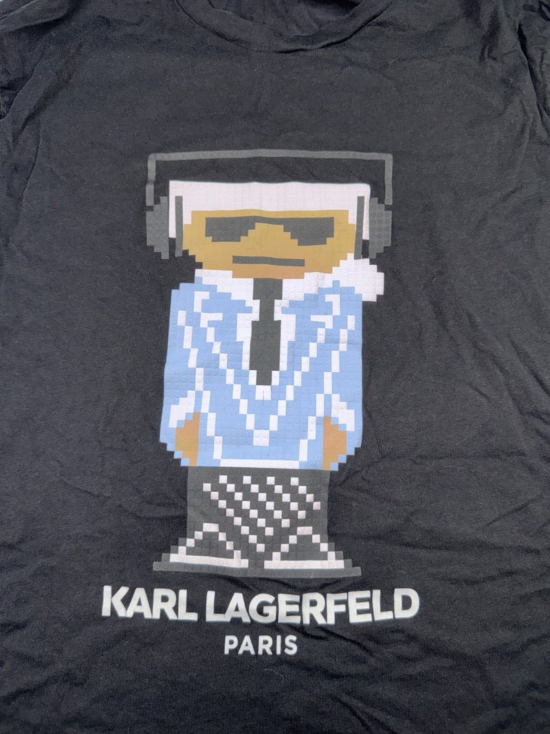 Karl Lagerfeld Vintage Y2K T-Shirt Black Pixel Logo Graphic Paris Streetwear L
