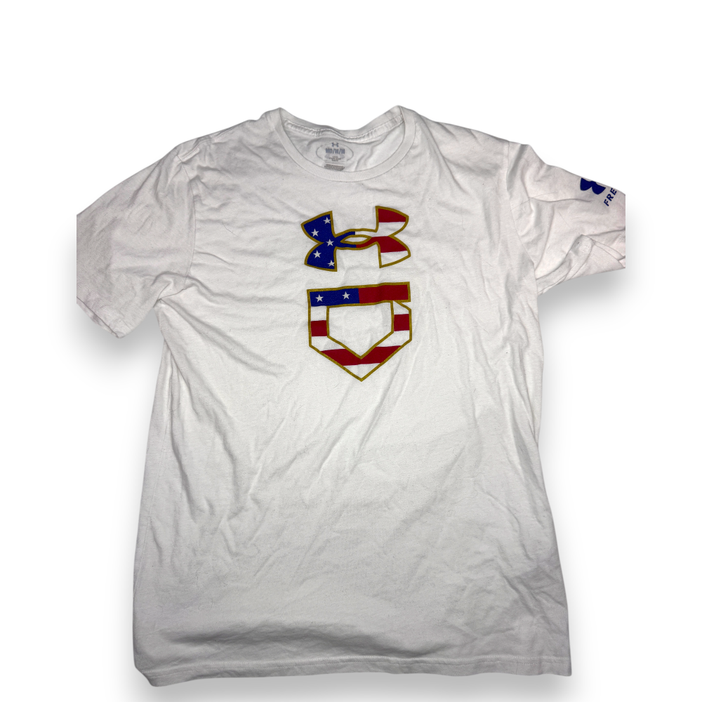 Under Armour Freedom Baseball USA Flag T-Shirt White M — 1