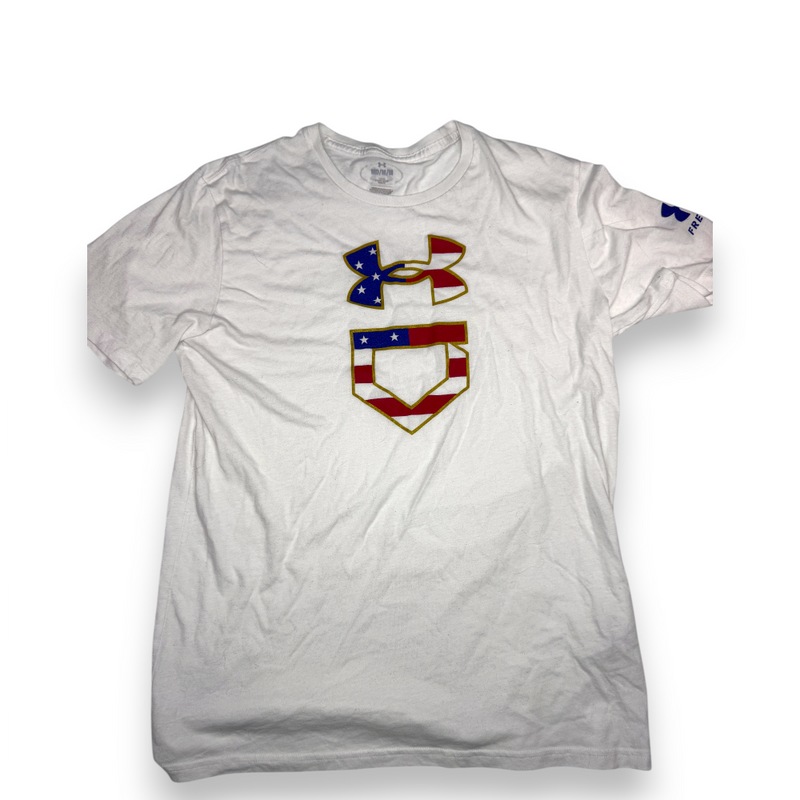Under Armour Freedom Baseball USA Flag T-Shirt White M