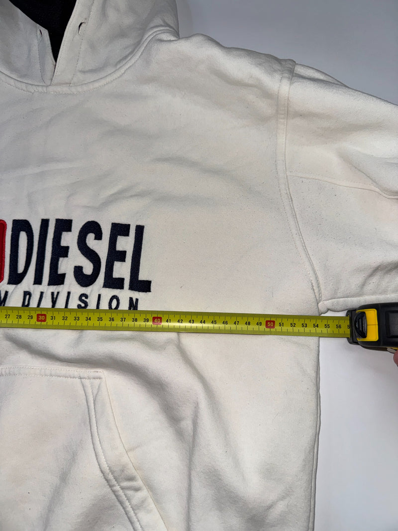 Diesel Denim Division Hoodie White Embroidered Logo Size S